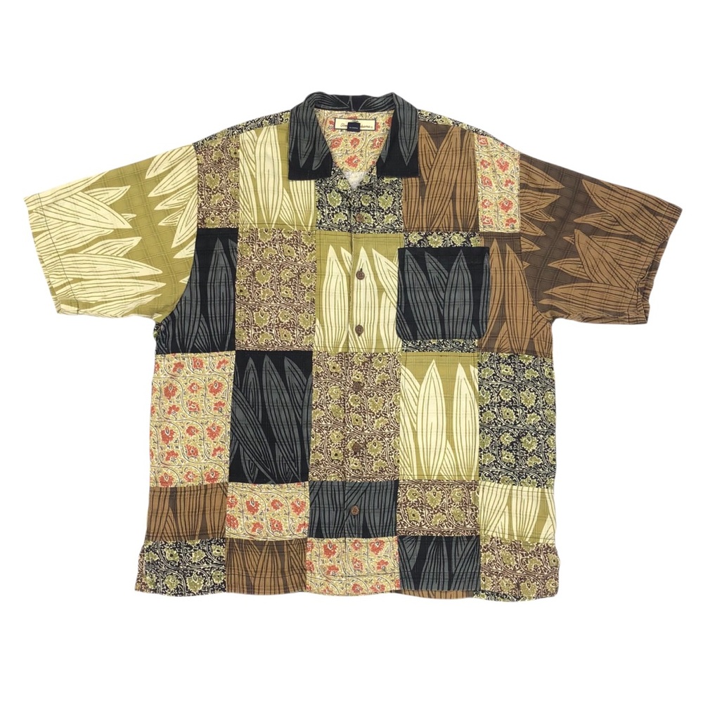 Tommy Bahama Silk Patchwork Hawaiian Shirt Men's Size Large Floral Short Sleeve